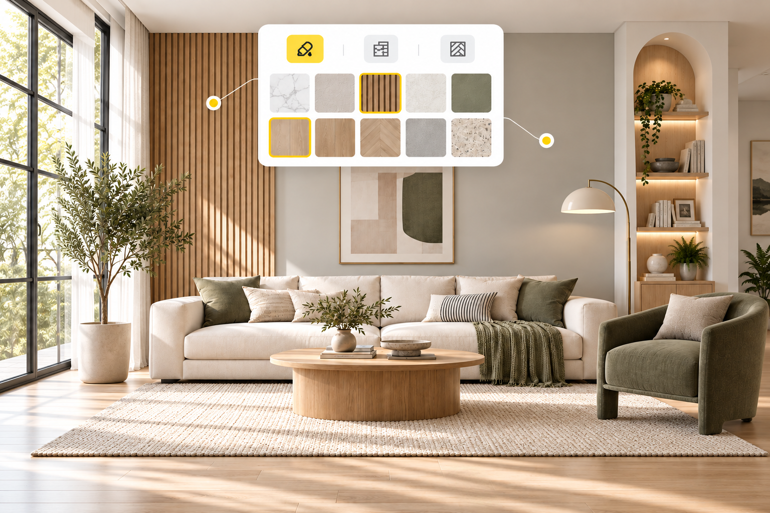 Room with customized wall and floor finishes