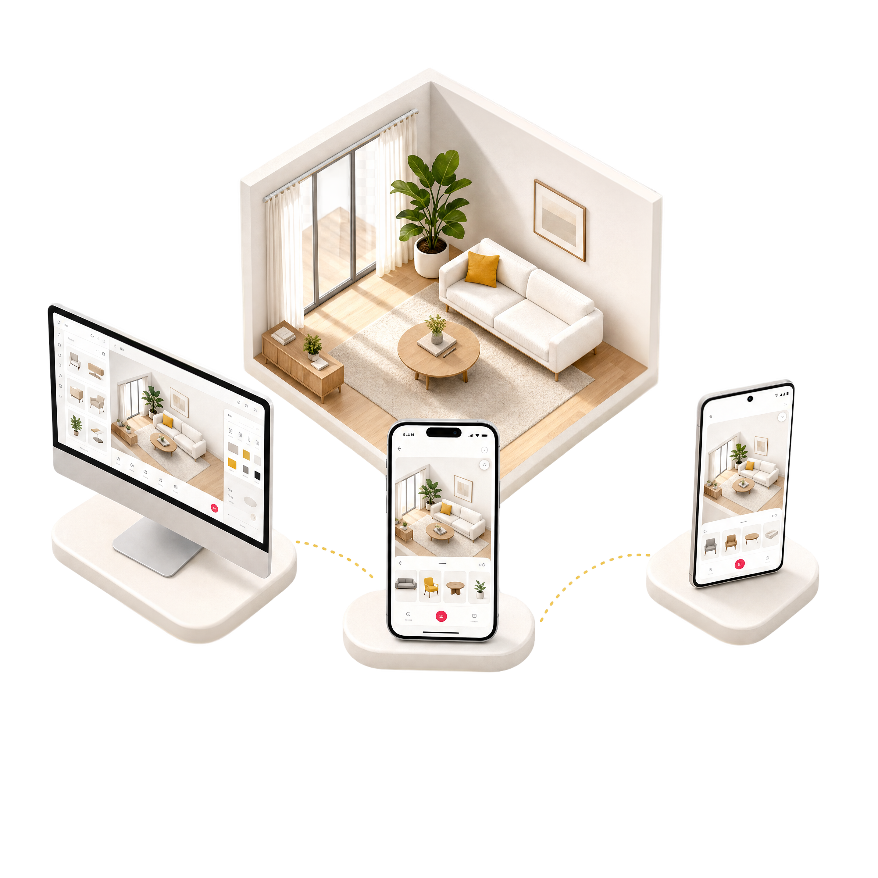 DecAI room design across desktop, tablet, and mobile devices