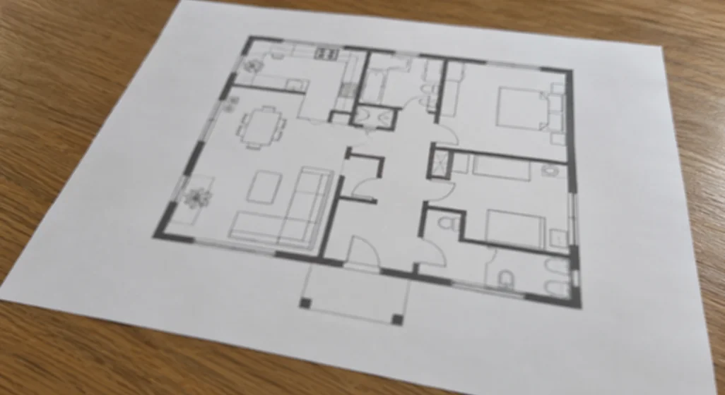 Tilted and blurry floor plan photograph